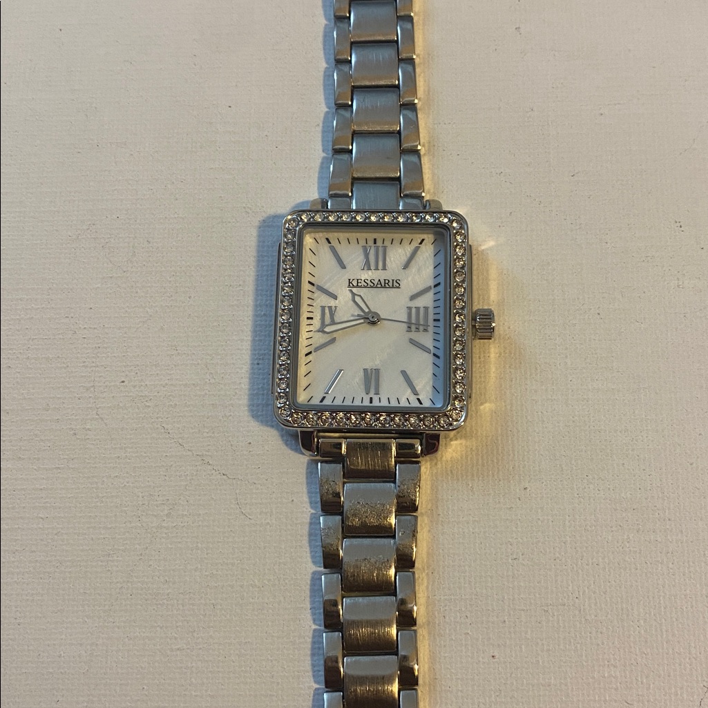 Kessaris Silver Tone Watch With Large Face & Crystals
